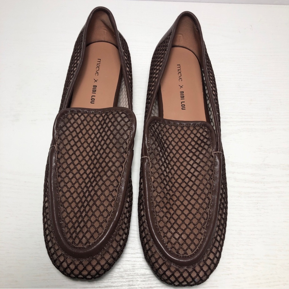Maeve x Bibi Lou Mesh Loafers Women Size US10-10.5 EU41 Dark Brown Leather Flats - Picture 2 of 7
